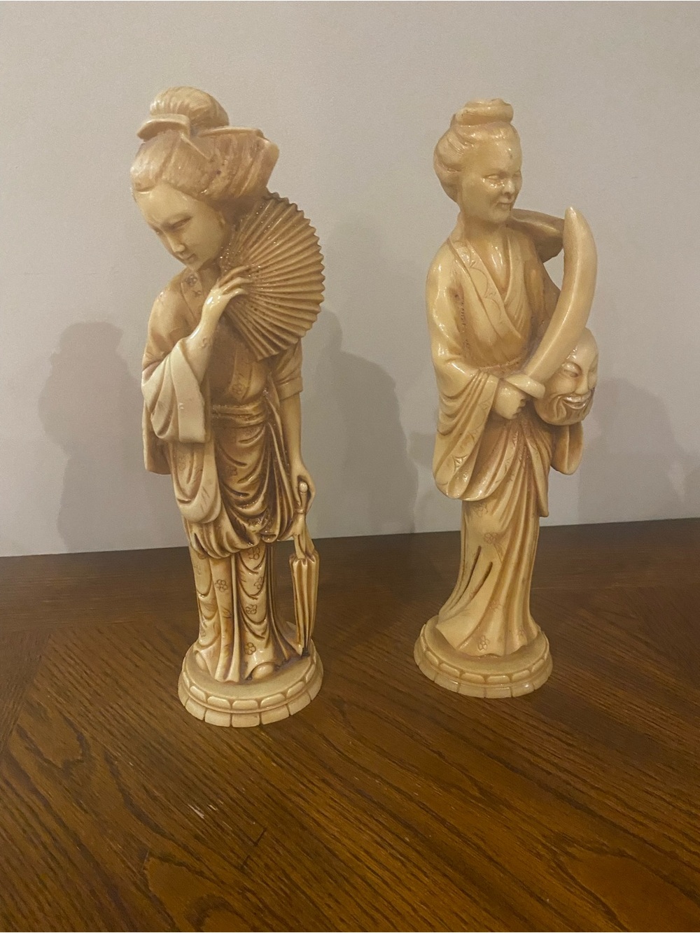 Vintage Japanese Resin Sculpture Figurines Japanese warrior and geisha. 12”